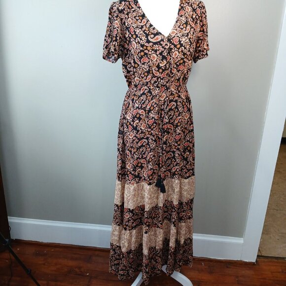 WOMENS KATE AND SAM MAXI LENGTH PAISLEY DRESS, BOHO, SHORT SLEEVE, SIZE SMALL - Picture 2 of 8